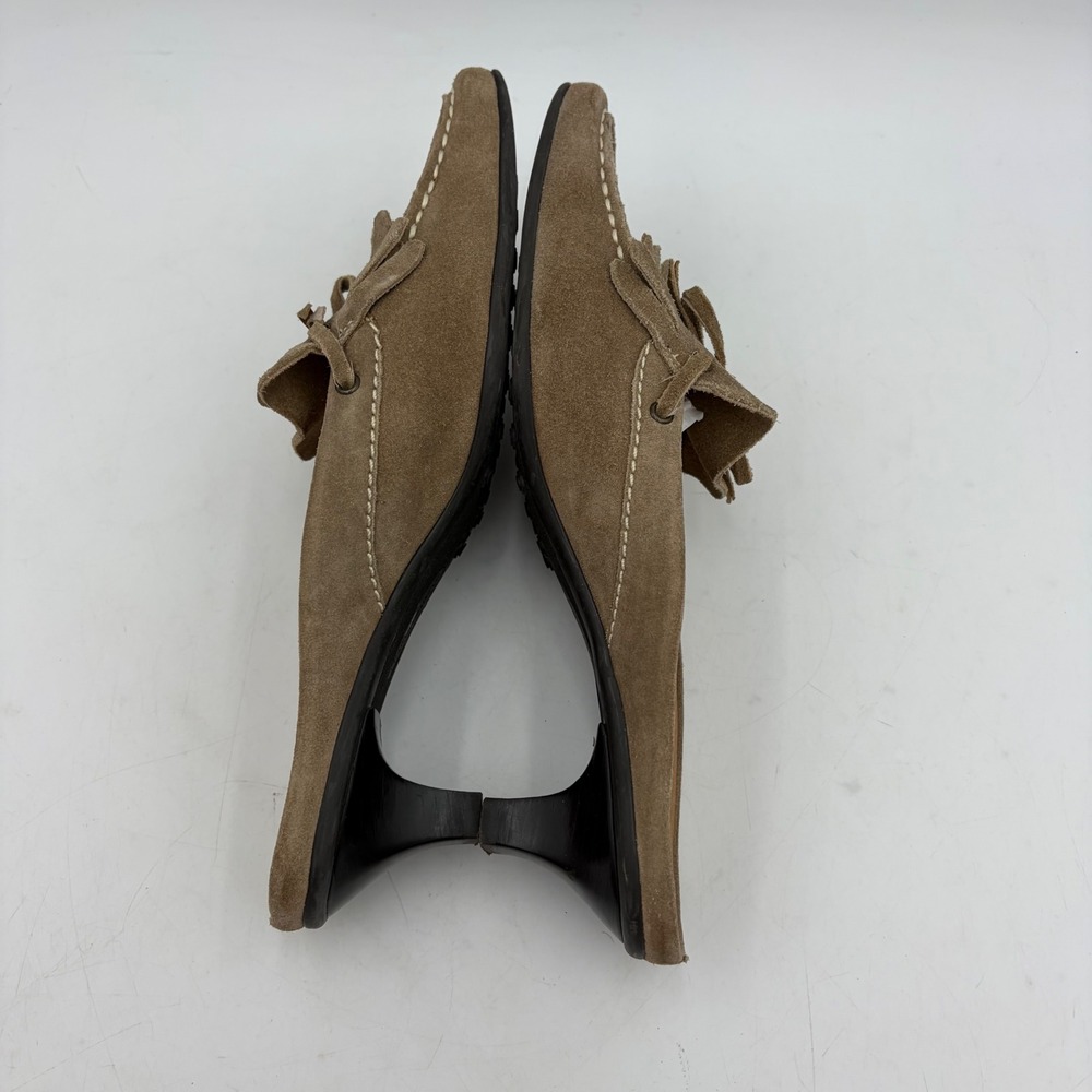 Franco Sarto Tan Kitten Heel Mules Tan Suede Fringe 8.5M Boho Western Slip On - Picture 10 of 11